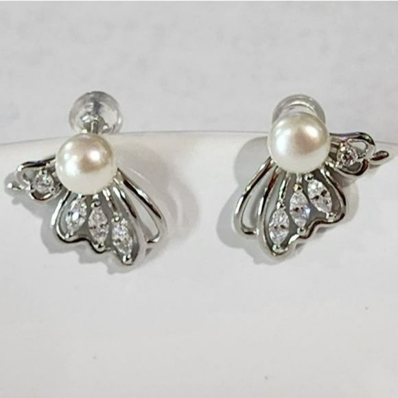 925S White Cultured Freshwater Pearl Butterfly Earrings - Picture 8 of 16
